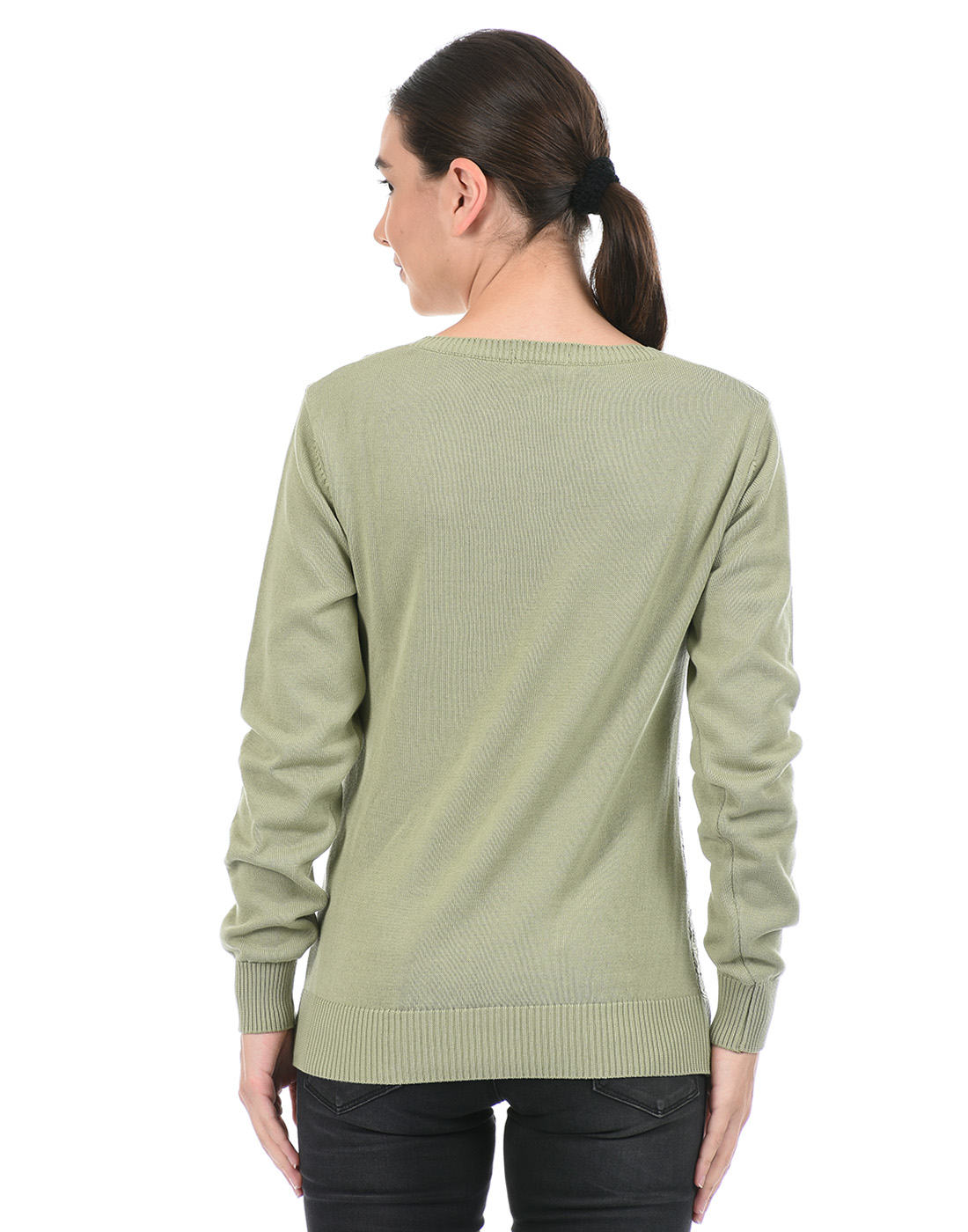 Species Women Green Self Design Sweater